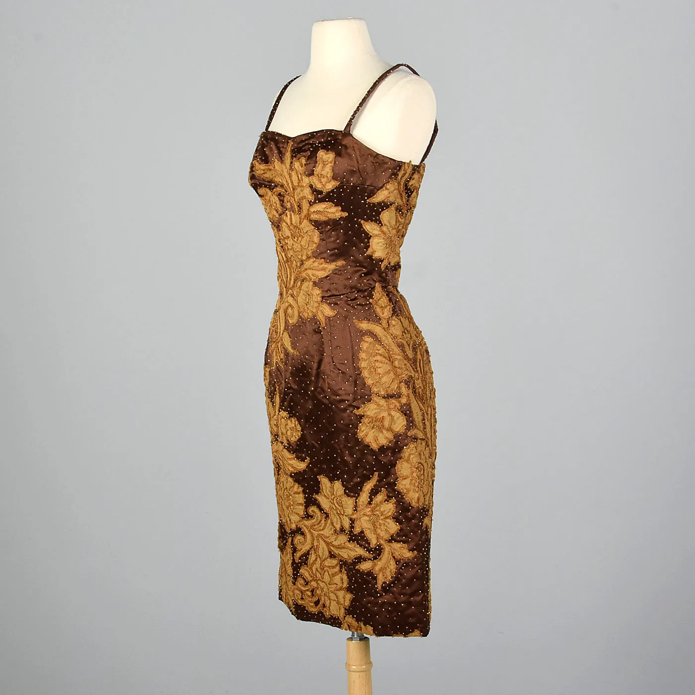 1950s Brown Dress with Lace Applique