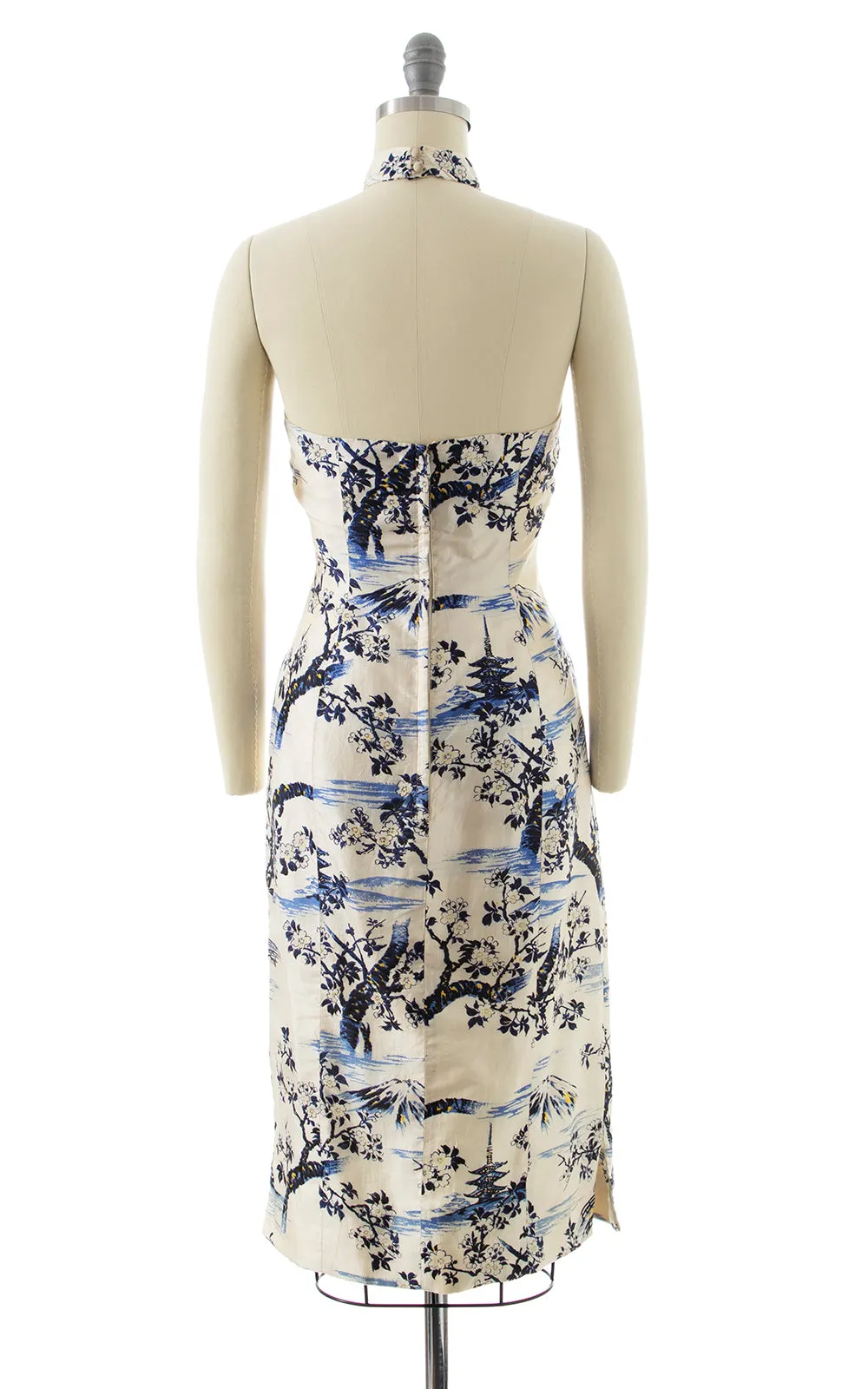 1950s Mt. Fuji Novelty Print Silk Halter Dress | x-small/small