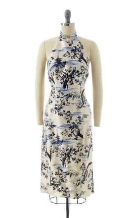 1950s Mt. Fuji Novelty Print Silk Halter Dress | x-small/small
