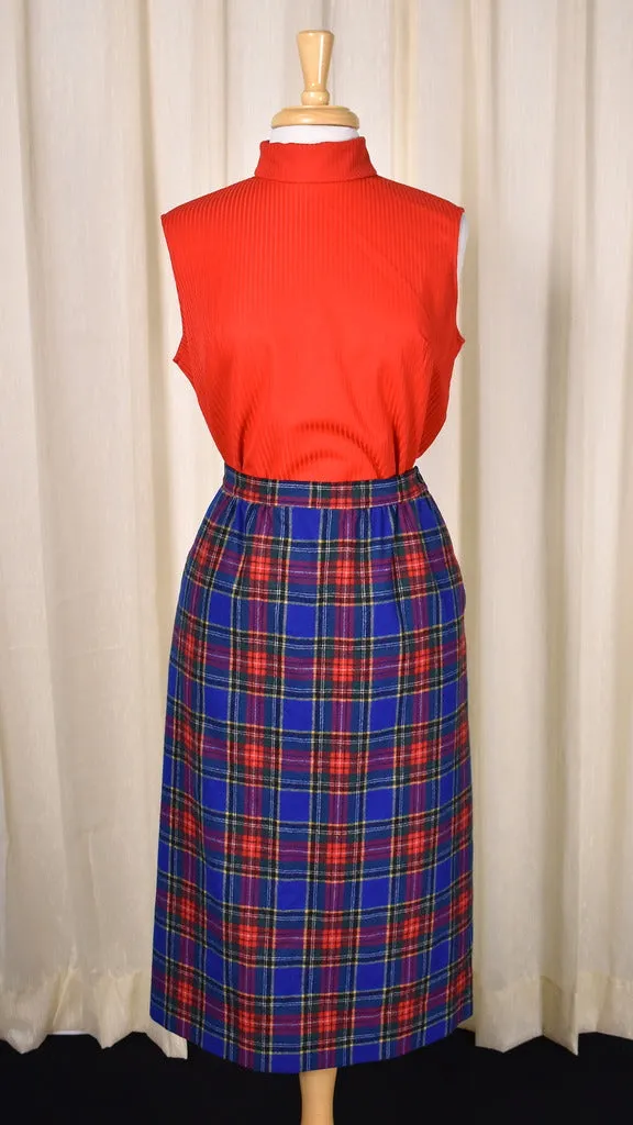 1950s Vintage Style Blue Plaid Skirt