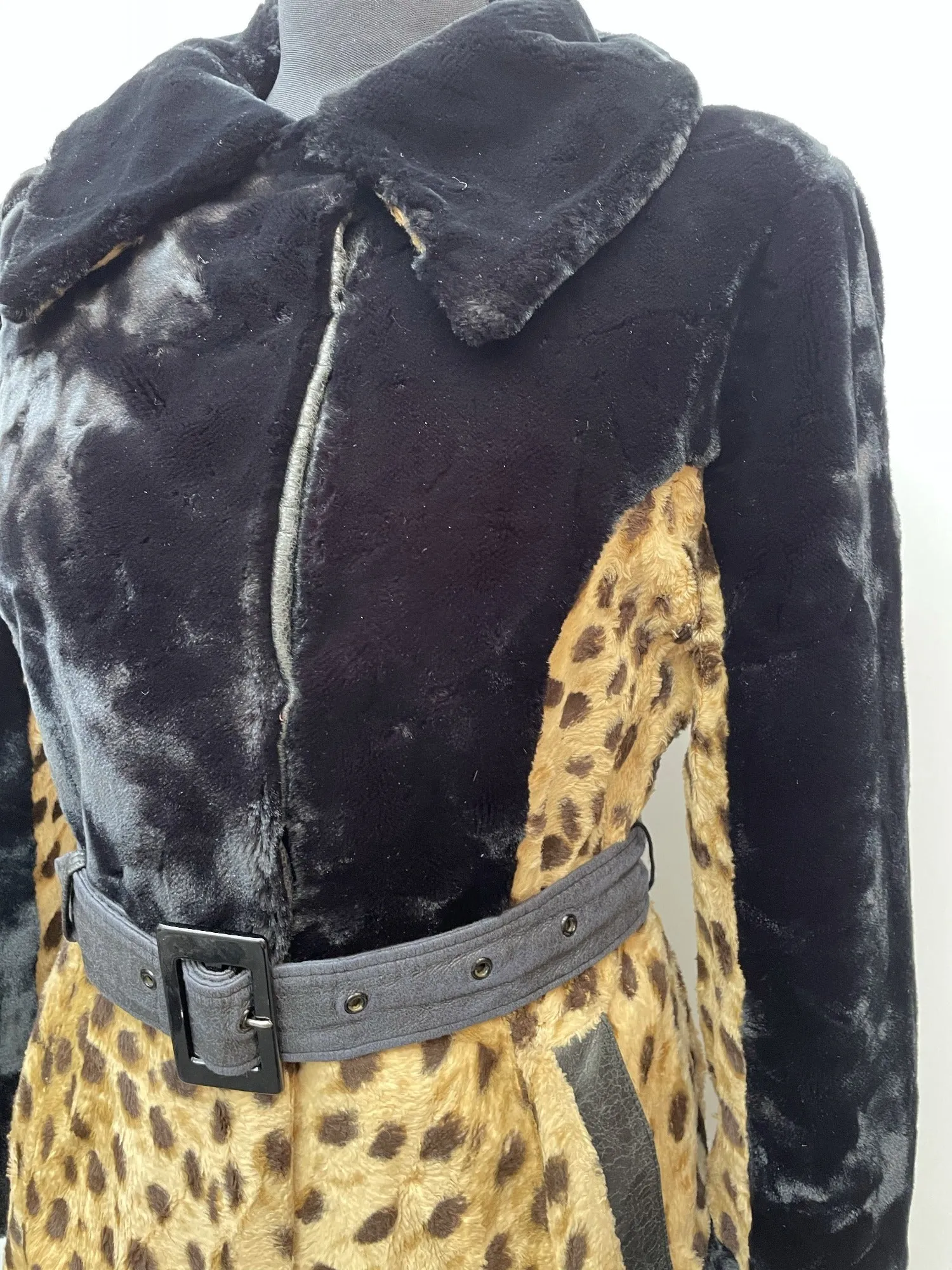 1970s Faux Leopard Fur Long Coat - Size 12