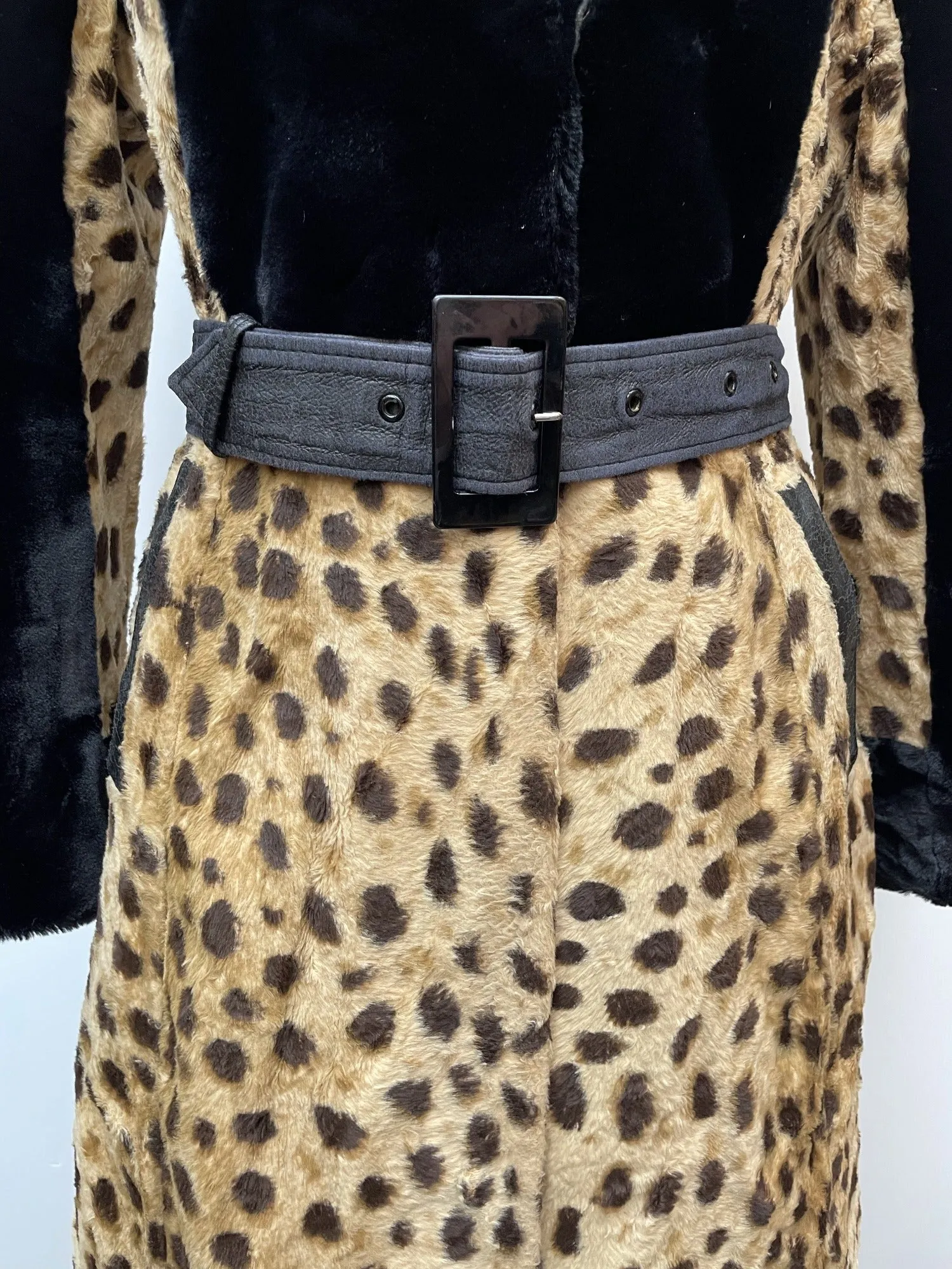 1970s Faux Leopard Fur Long Coat - Size 12