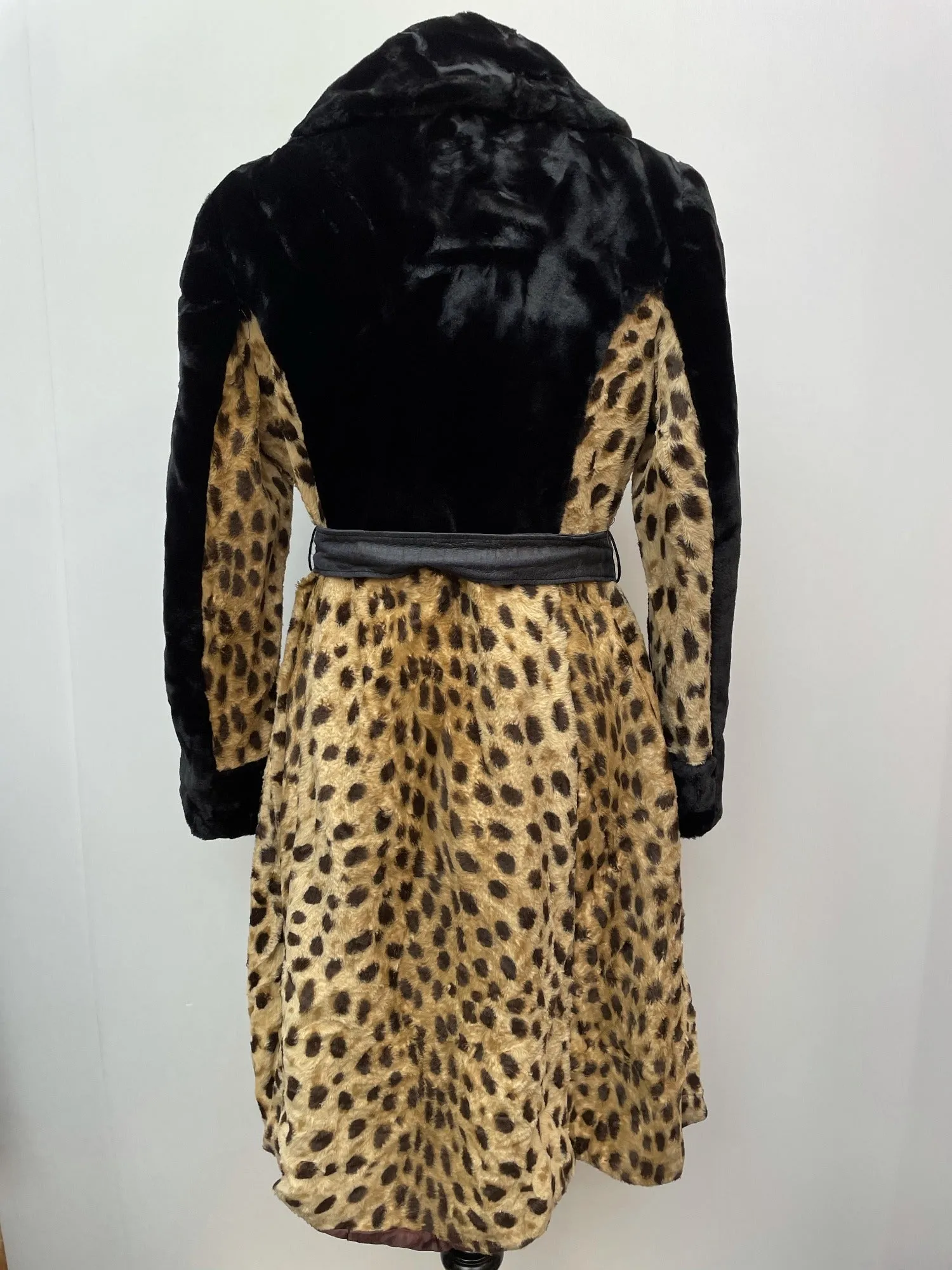 1970s Faux Leopard Fur Long Coat - Size 12