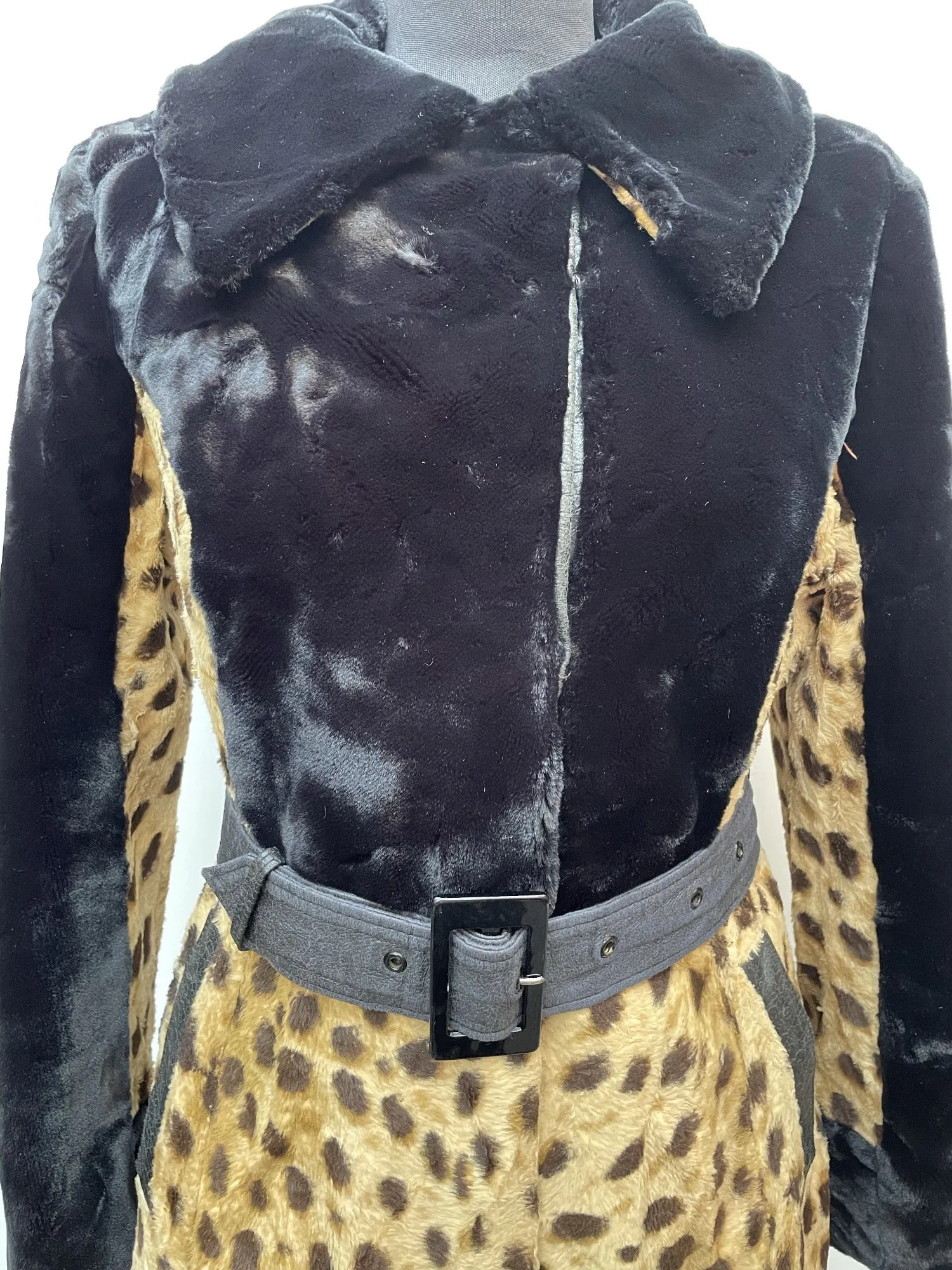 1970s Faux Leopard Fur Long Coat - Size 12