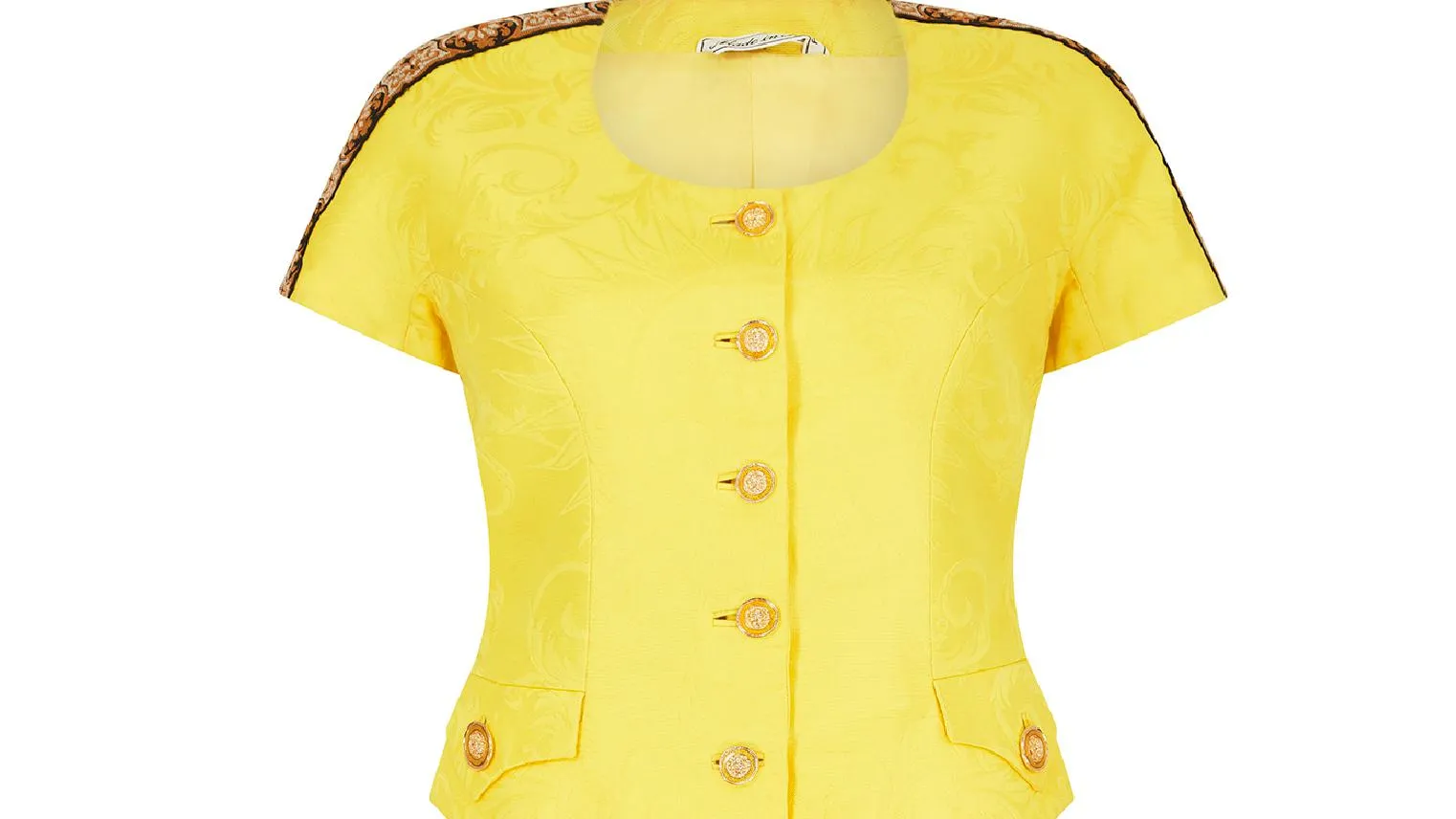 1990s Gianni Versace Couture Yellow Baroque Skirt Suit