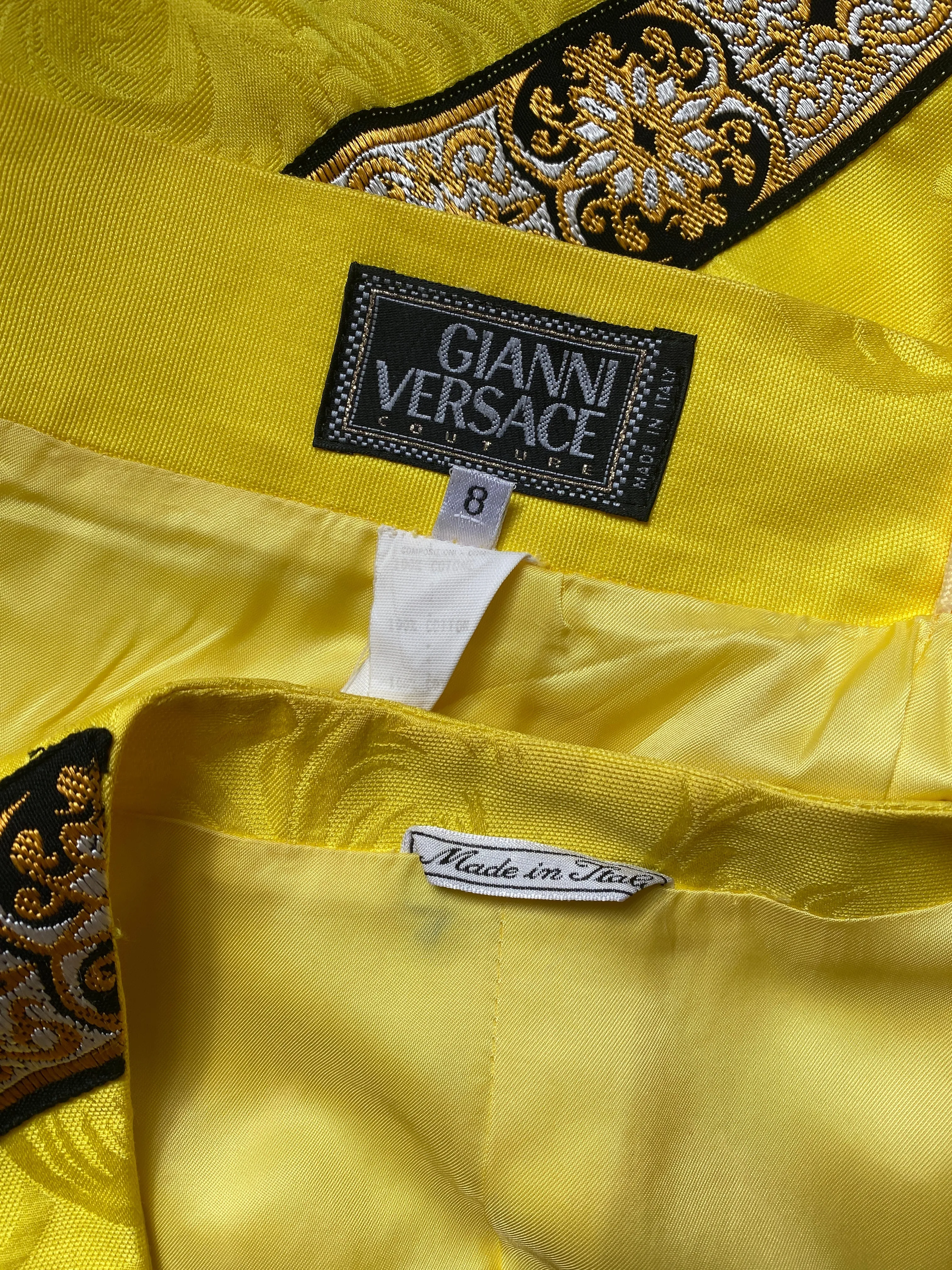 1990s Gianni Versace Couture Yellow Baroque Skirt Suit