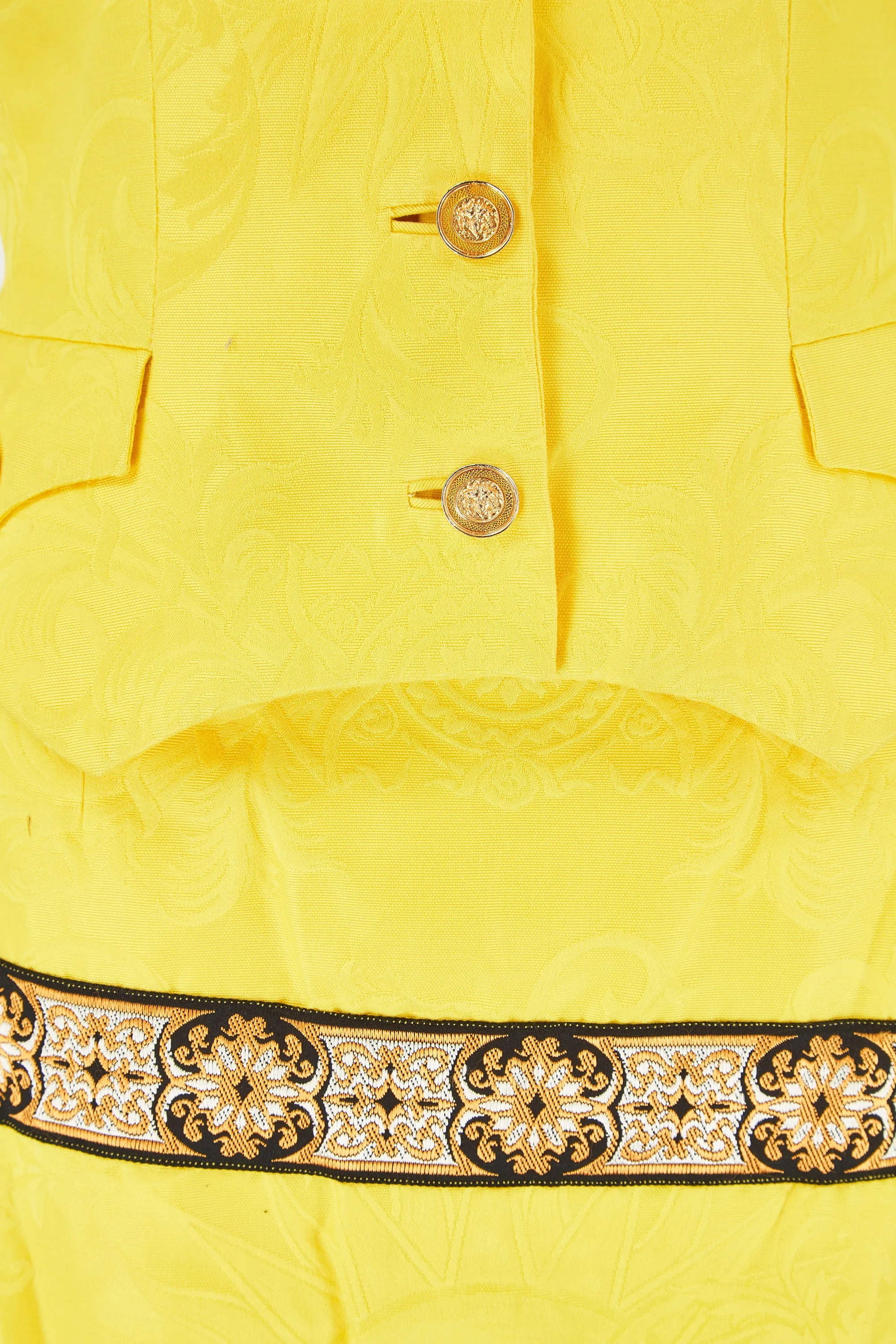 1990s Gianni Versace Couture Yellow Baroque Skirt Suit