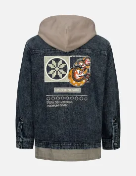2-in-1 Loose Fit Denim Shirt Jacket with Detachable Hood