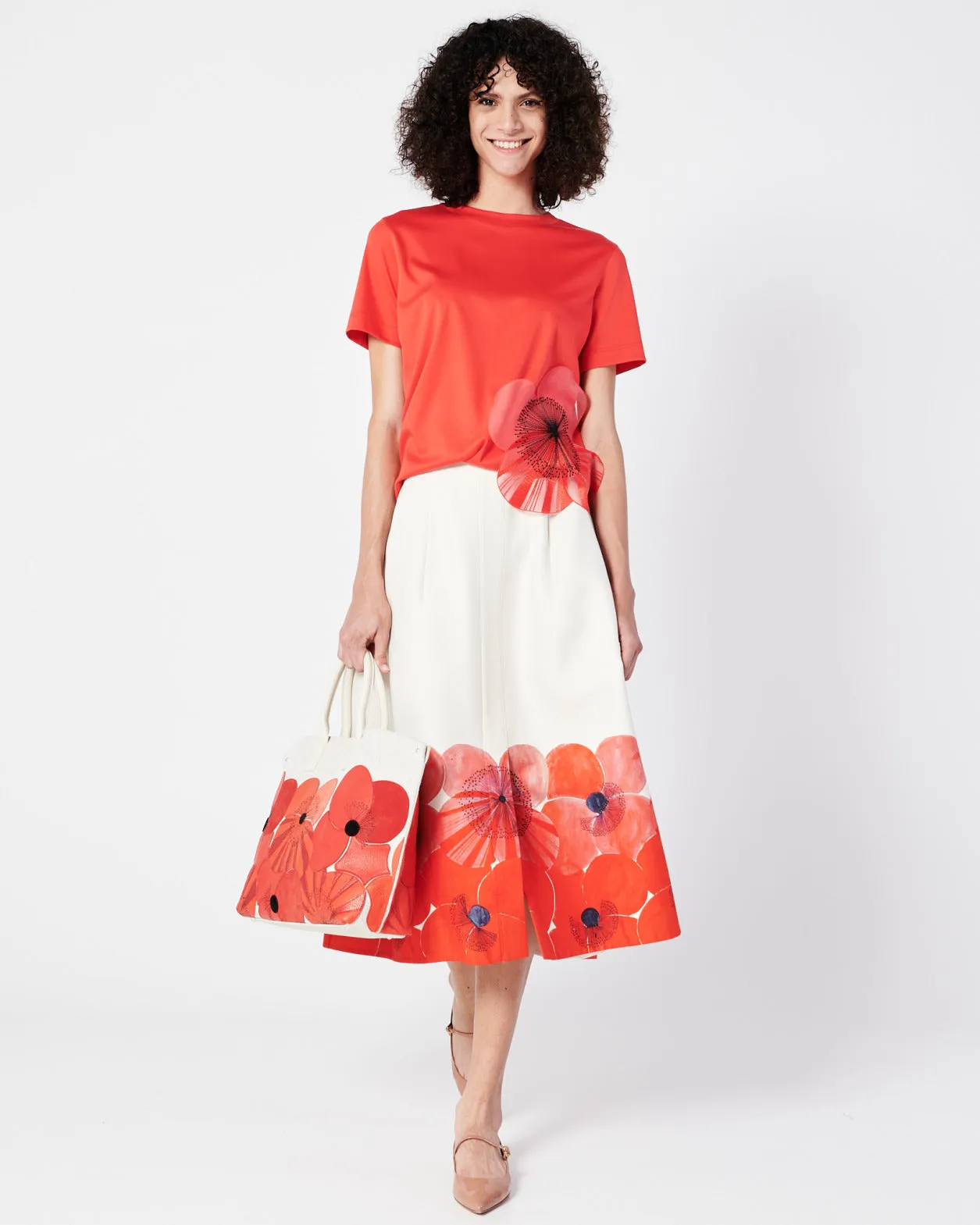 A-Line Double-Face Skirt with Poppy Print