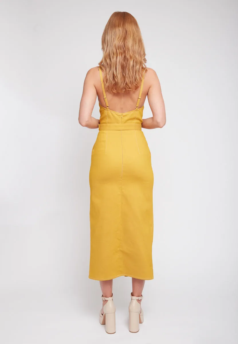 ALBERTA yellow denim classy pencil skirt dress