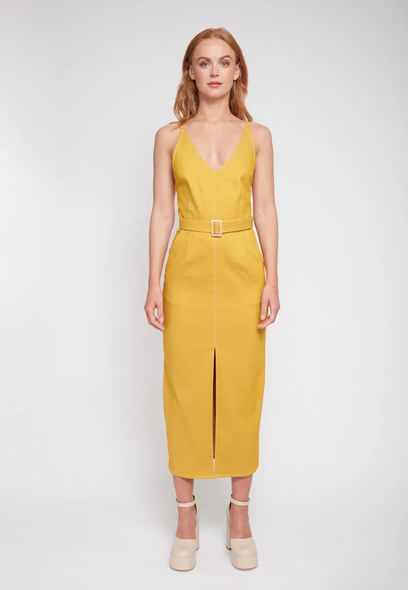 ALBERTA yellow denim classy pencil skirt dress