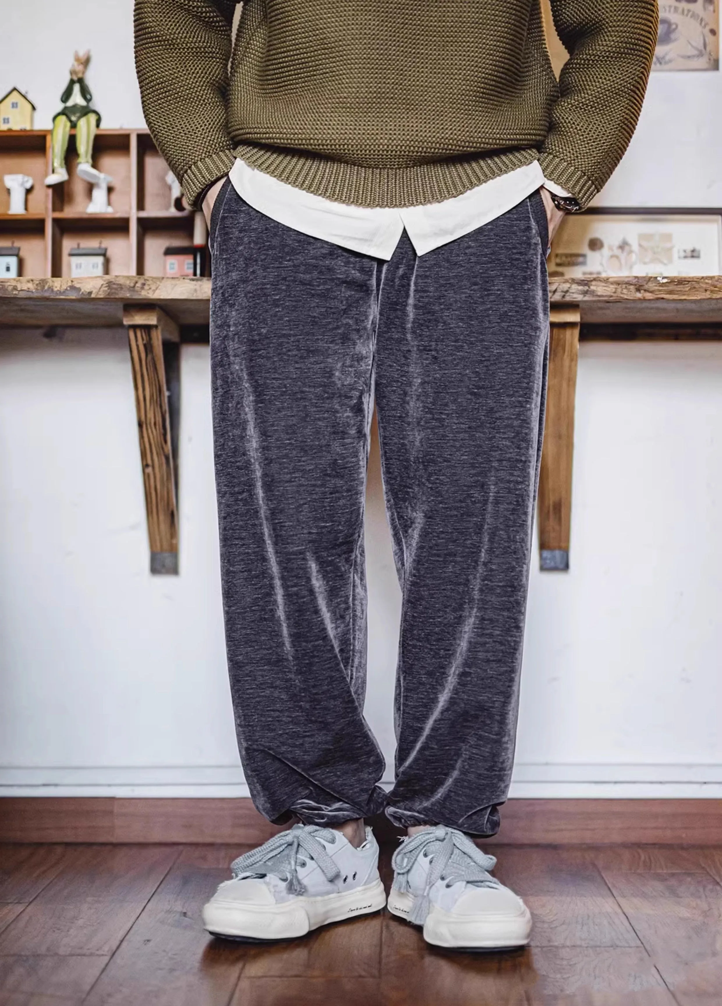 American Retro Double-Sided Snowflake Velvet Drape Sweatpants Warm Men's Trousers