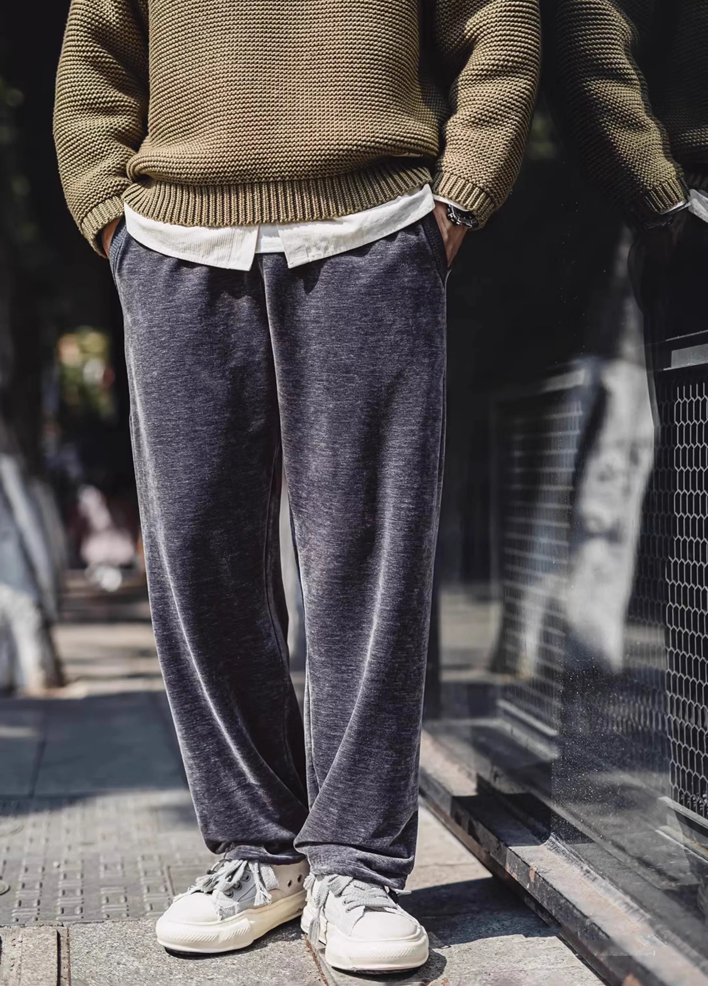American Retro Double-Sided Snowflake Velvet Drape Sweatpants Warm Men's Trousers