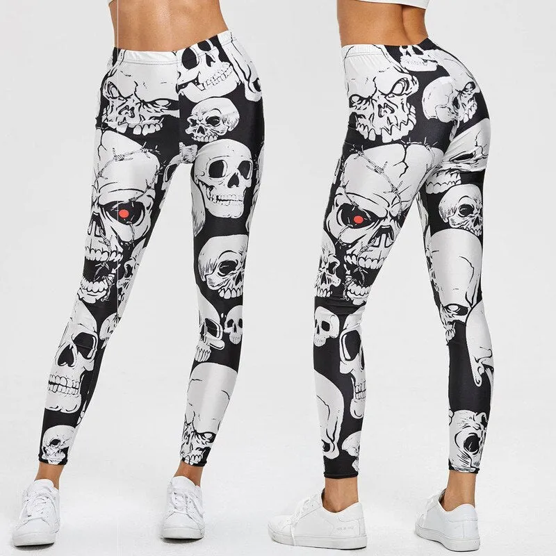 Ashore Shop Punk Style Skull Leggings Women Printed Leggings High Waist Sports Skinny Workout Fitness Leggings New