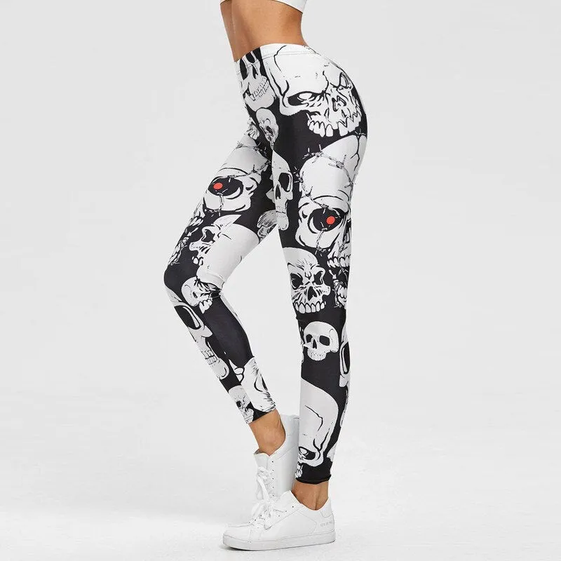 Ashore Shop Punk Style Skull Leggings Women Printed Leggings High Waist Sports Skinny Workout Fitness Leggings New