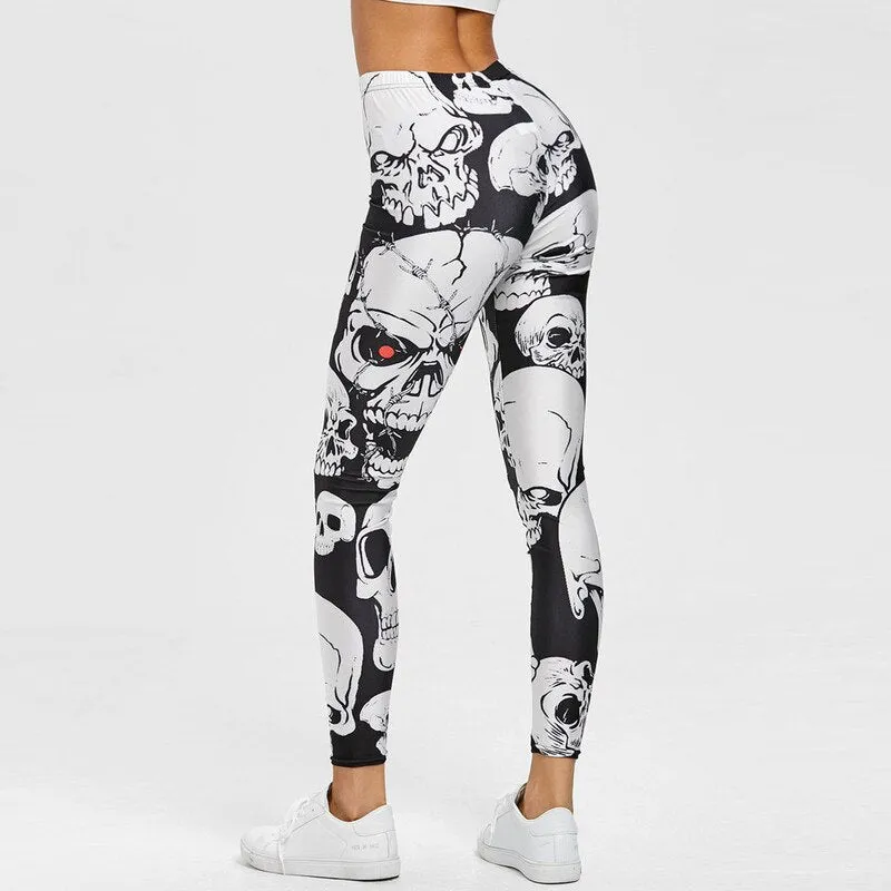 Ashore Shop Punk Style Skull Leggings Women Printed Leggings High Waist Sports Skinny Workout Fitness Leggings New