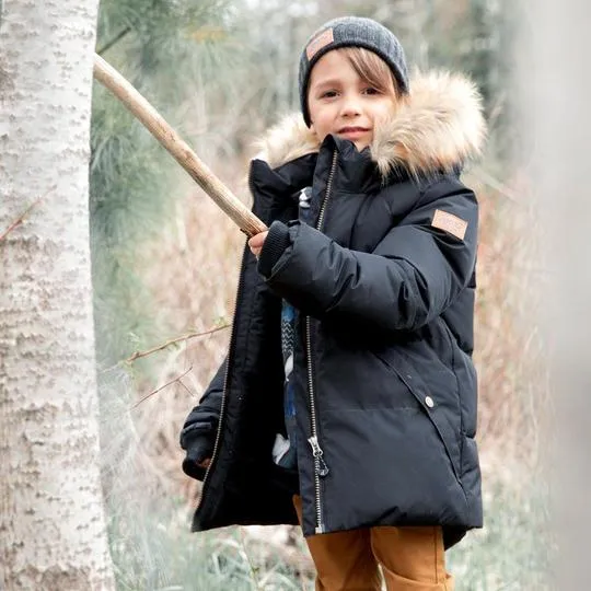 Black Hooded Faux-Fur Winter Puffer Parka
