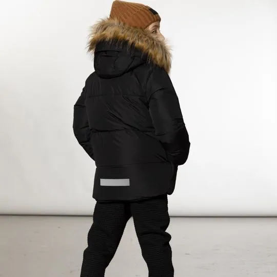 Black Hooded Faux-Fur Winter Puffer Parka
