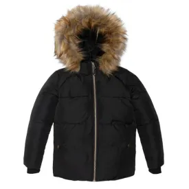 Black Hooded Faux-Fur Winter Puffer Parka