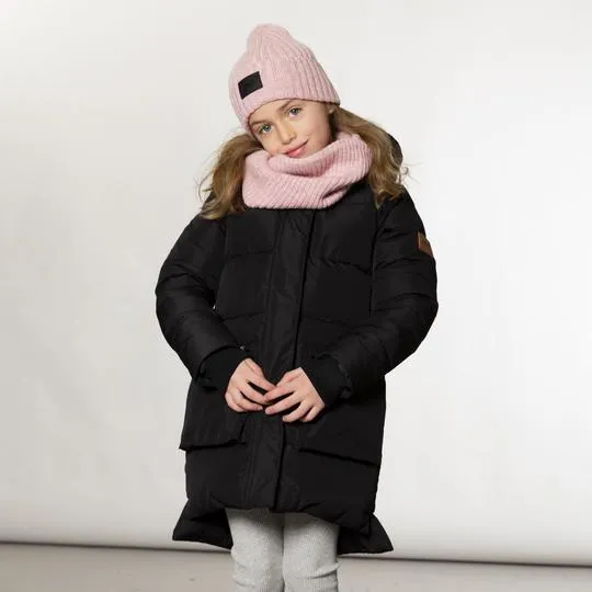 Black Hooded Winter Puffer Long Coat With Pockets