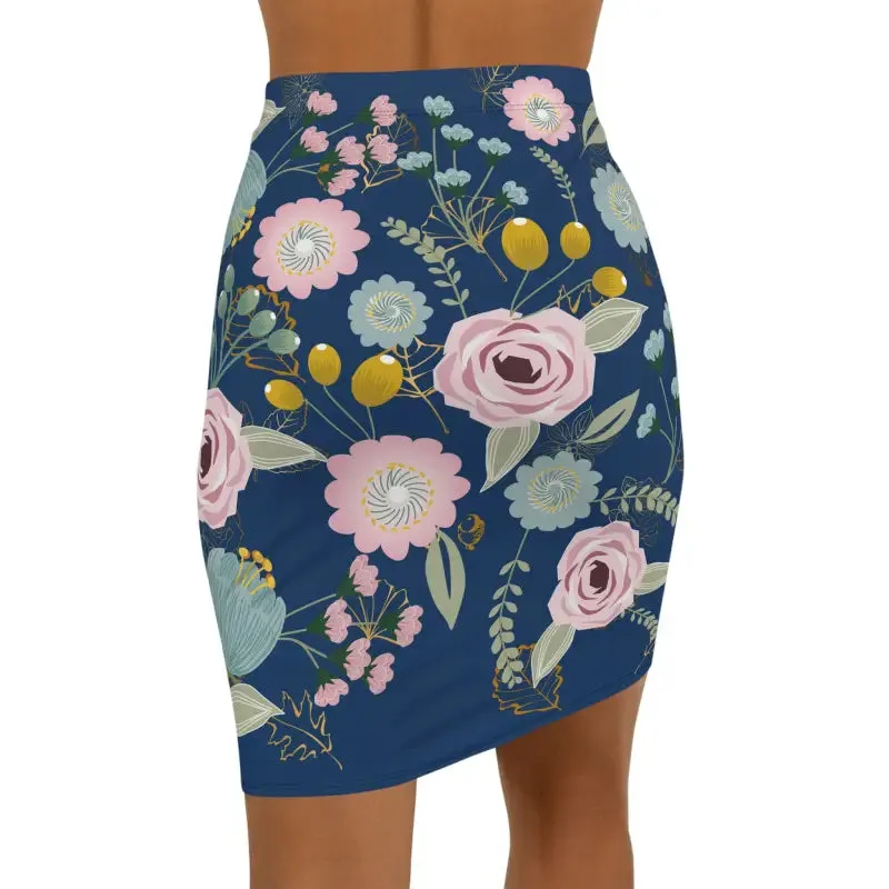 Bloom in Spring Florals Navy Blue Mini Skirt