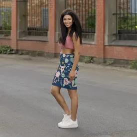 Bloom in Spring Florals Navy Blue Mini Skirt
