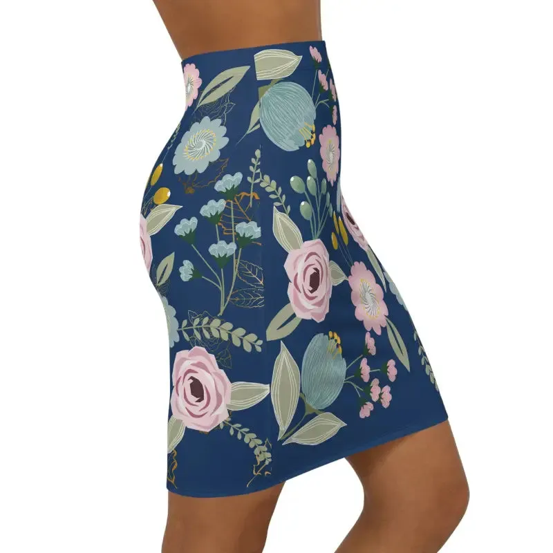 Bloom in Spring Florals Navy Blue Mini Skirt