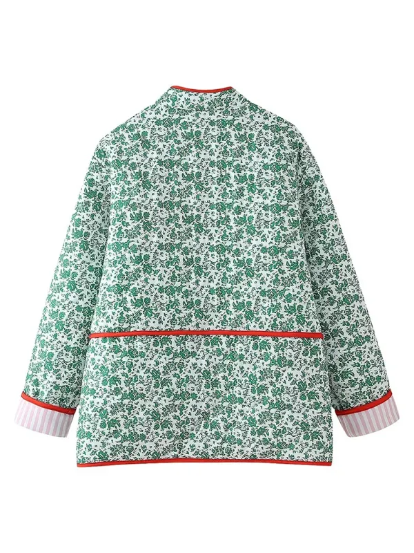 Blue Zone Planet |  Lynn's Autumn and Winter Retro Floral Quilted Patchwork Jacket