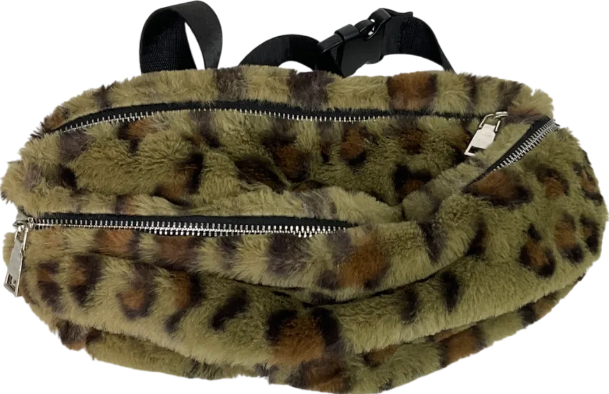Brown Faux Fur Leopard Print Bum Bag One Size