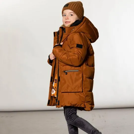 Brown Hooded Winter Puffer Long Coat With Pockets