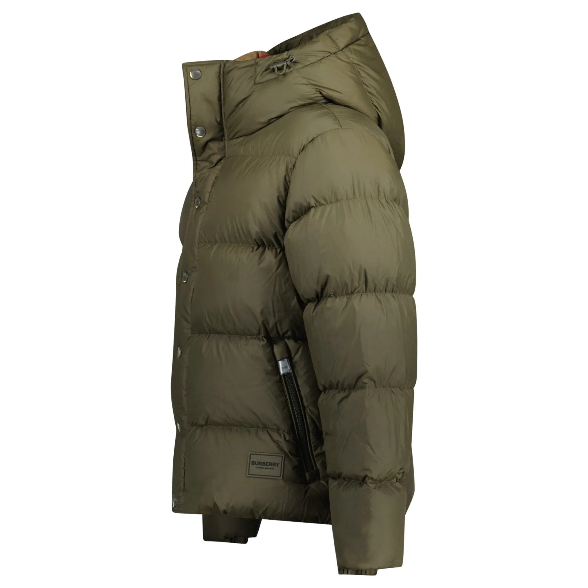Burberry 'Halsby' Hooded Check Down Jacket Khaki