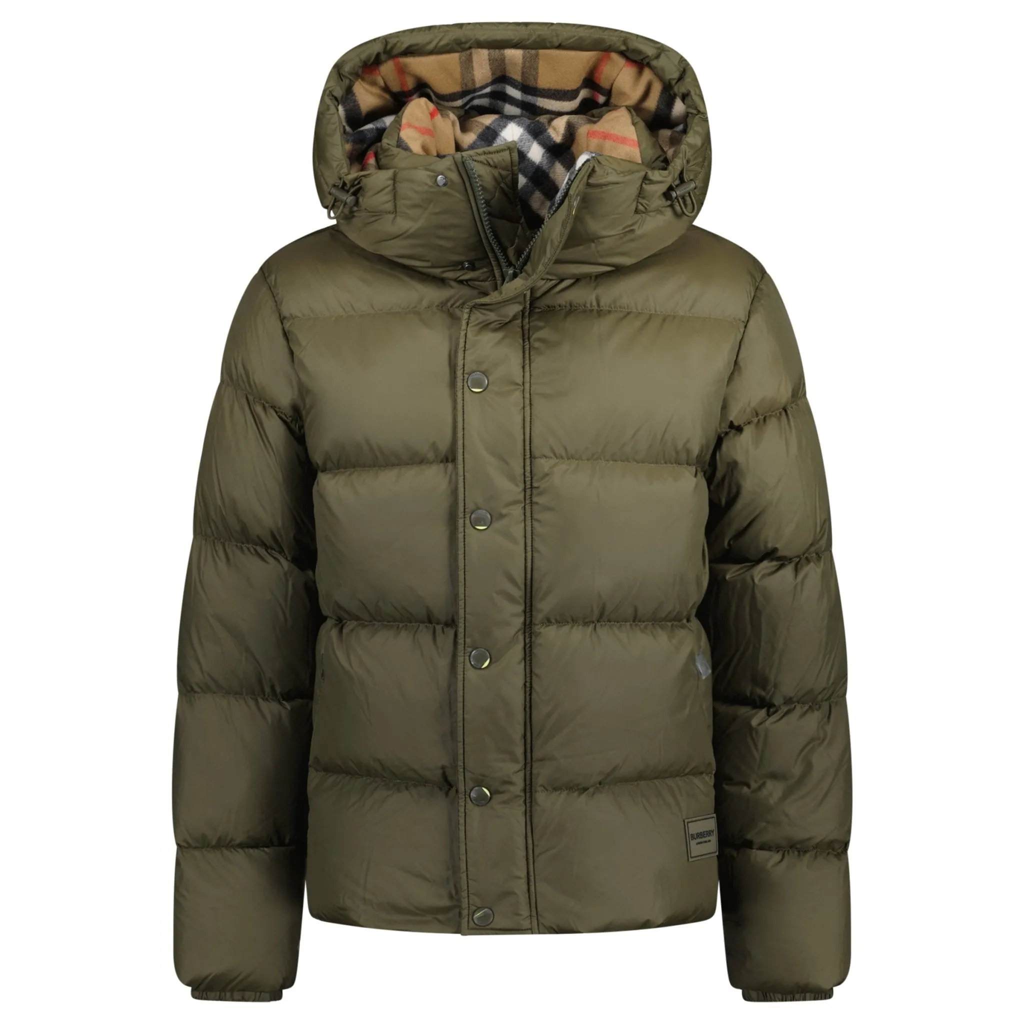 Burberry 'Halsby' Hooded Check Down Jacket Khaki