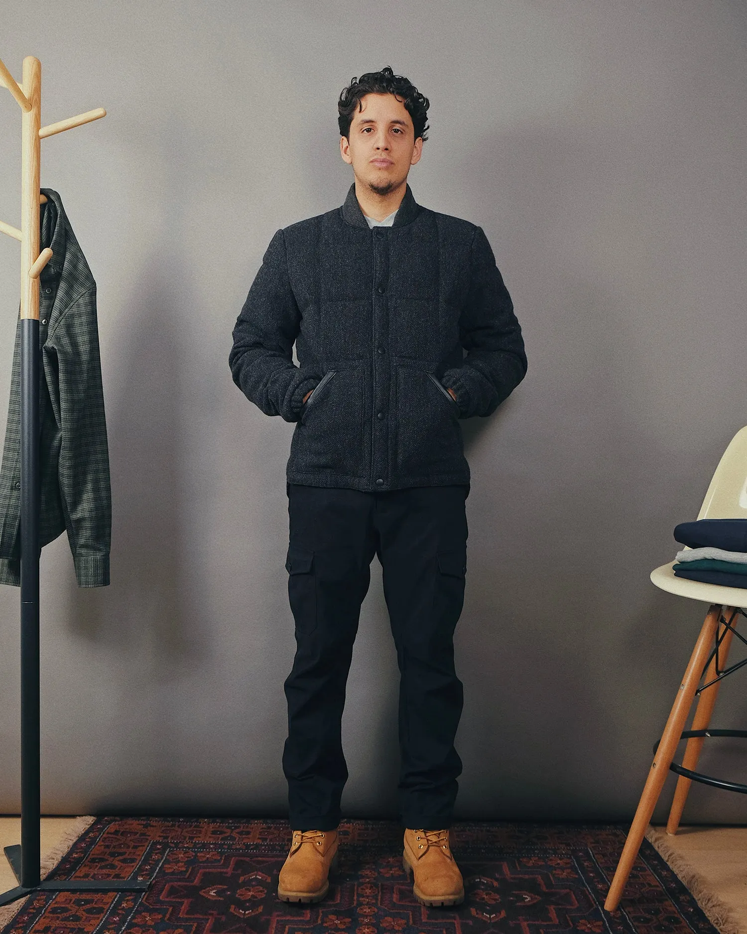 Charcoal Herringbone Down Jacket