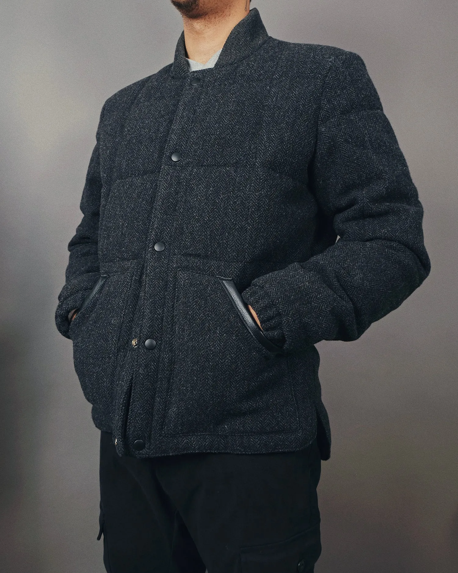 Charcoal Herringbone Down Jacket