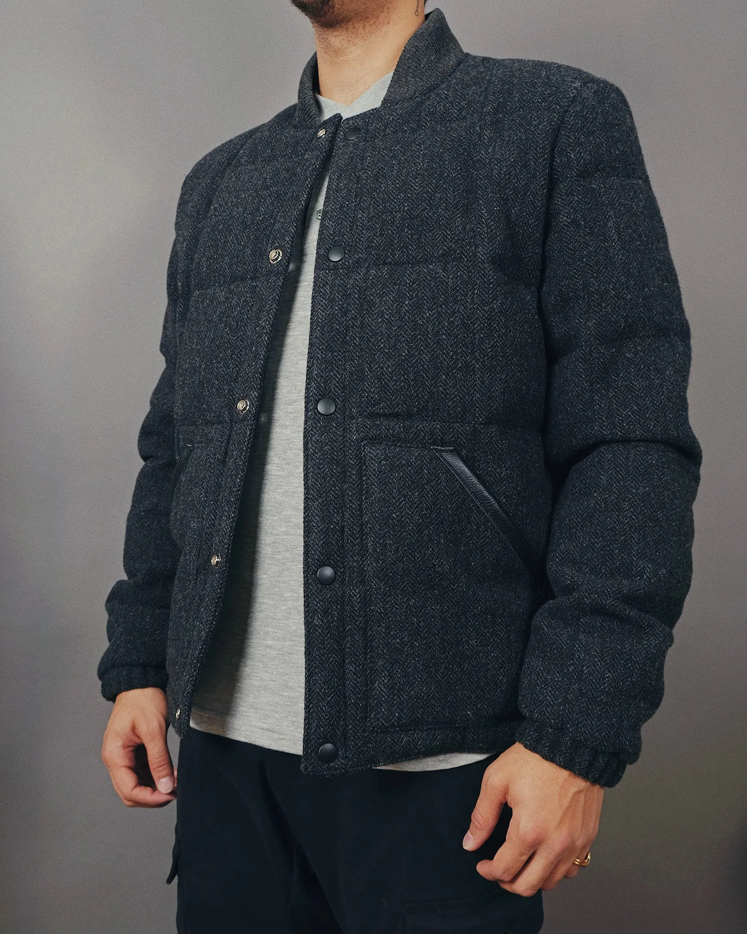 Charcoal Herringbone Down Jacket