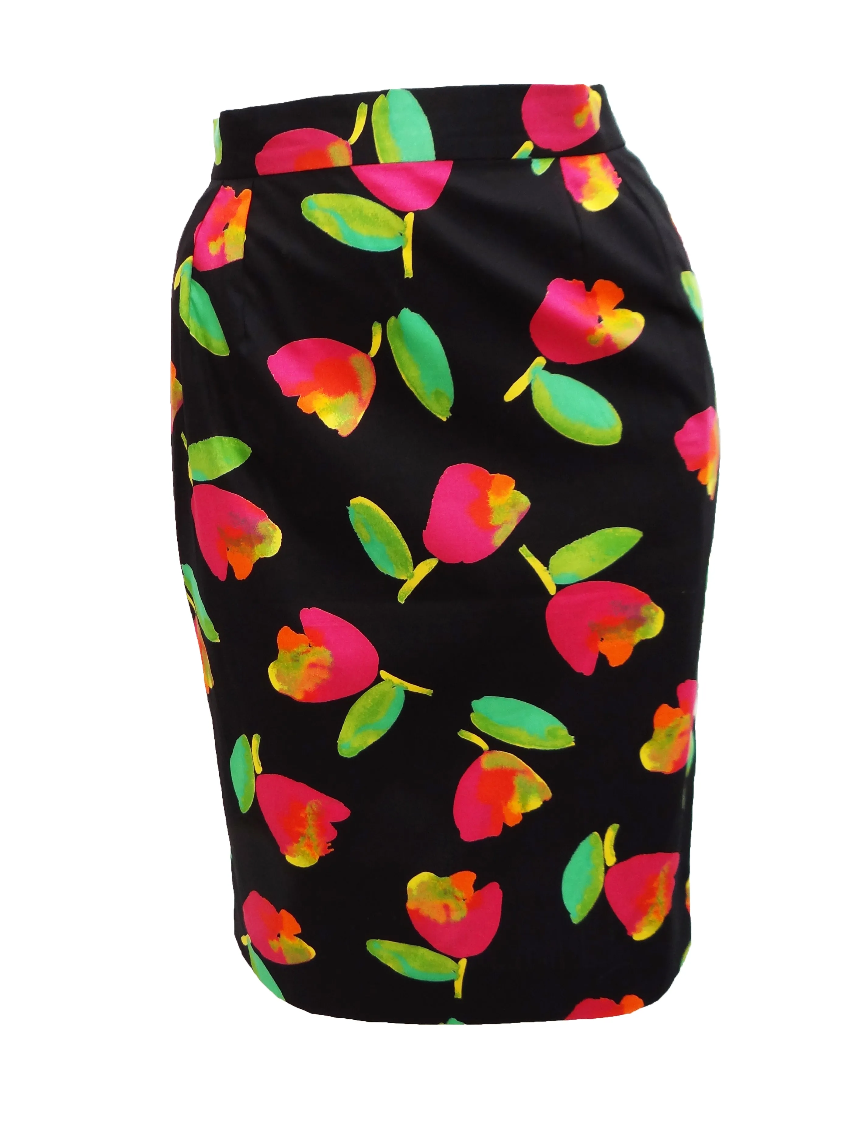 Christian Dior Vintage Black Pencil Skirt with Floral Motif, UK10