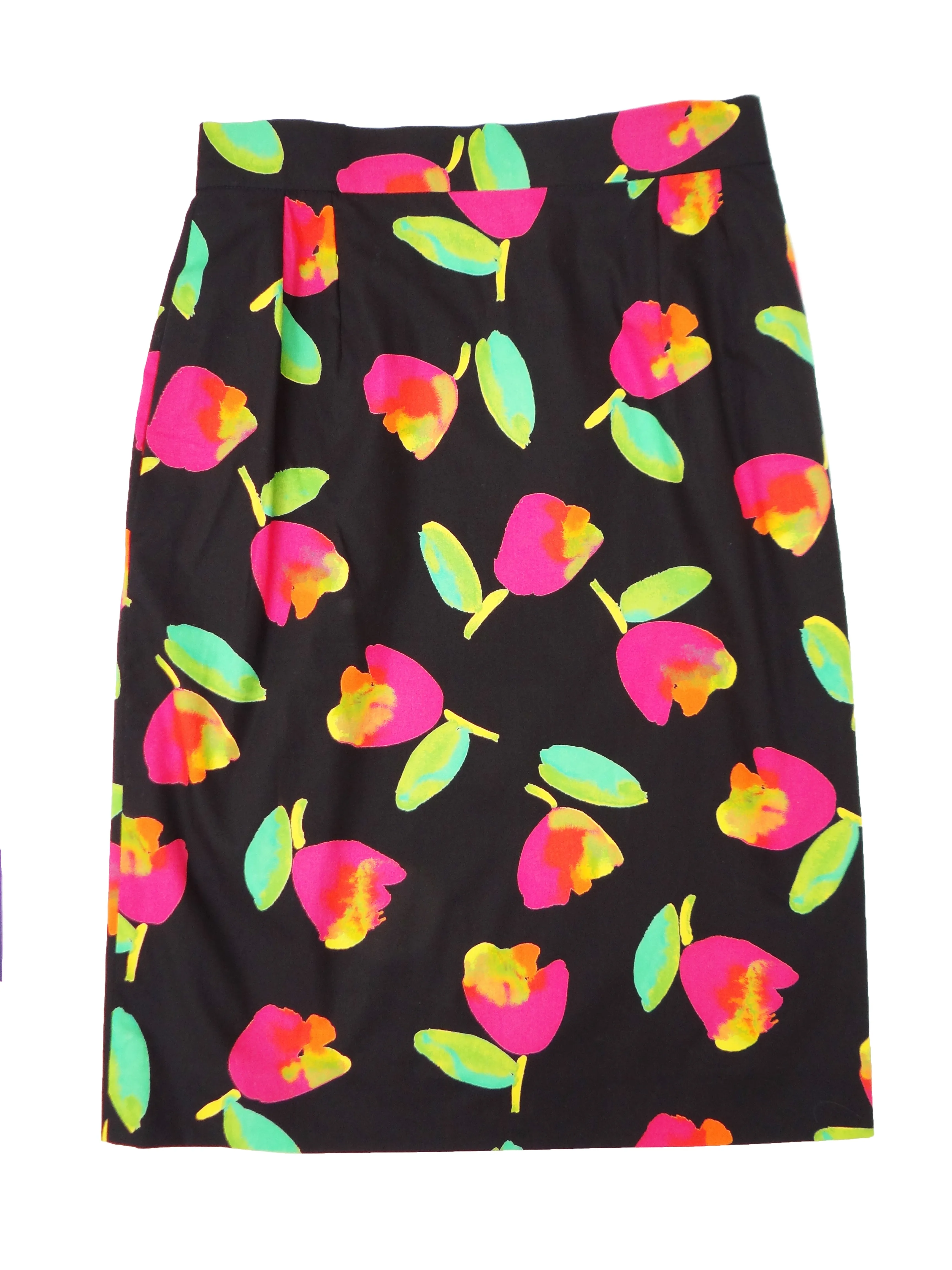 Christian Dior Vintage Black Pencil Skirt with Floral Motif, UK10