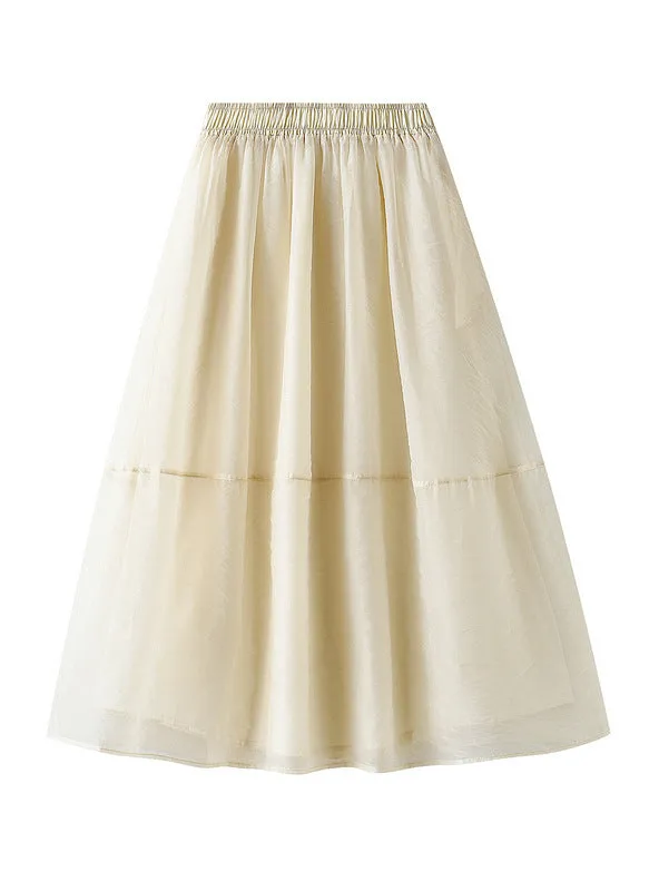 Cicada Gauze Stitching Big Swing Skirt