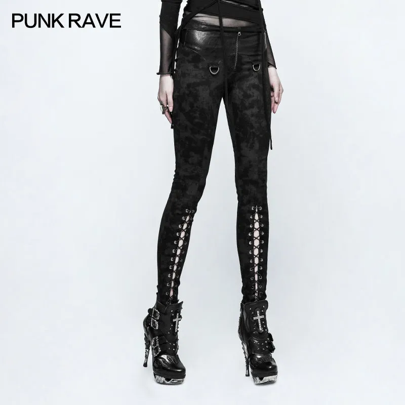 Cloud Patterns Punk Pants Leggings With Eyelet Drawstring