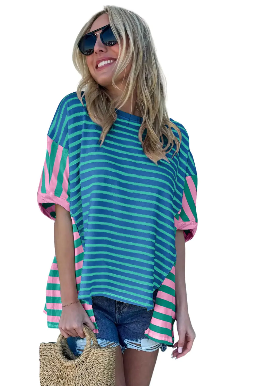 Colorblock Patchwork Baggy T Shirt