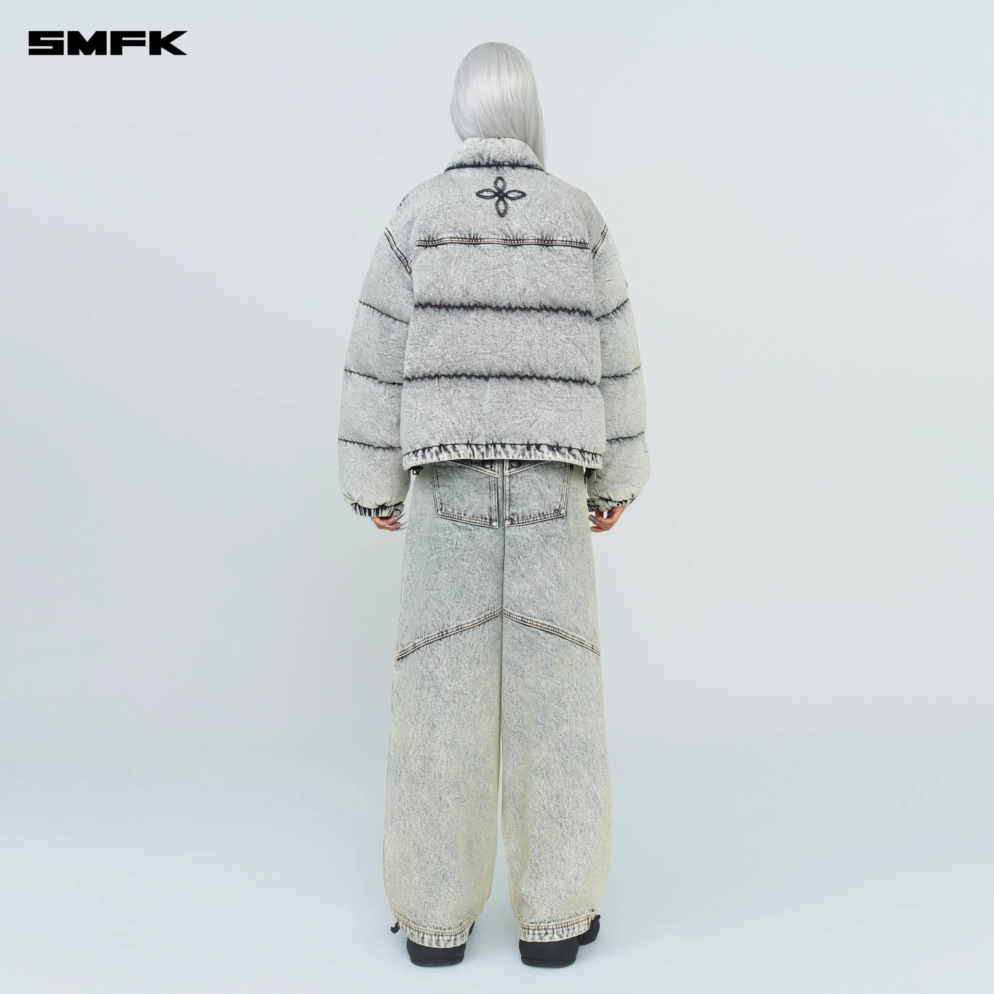 Compass Mustang Classic Denim Puffer Jacket In White