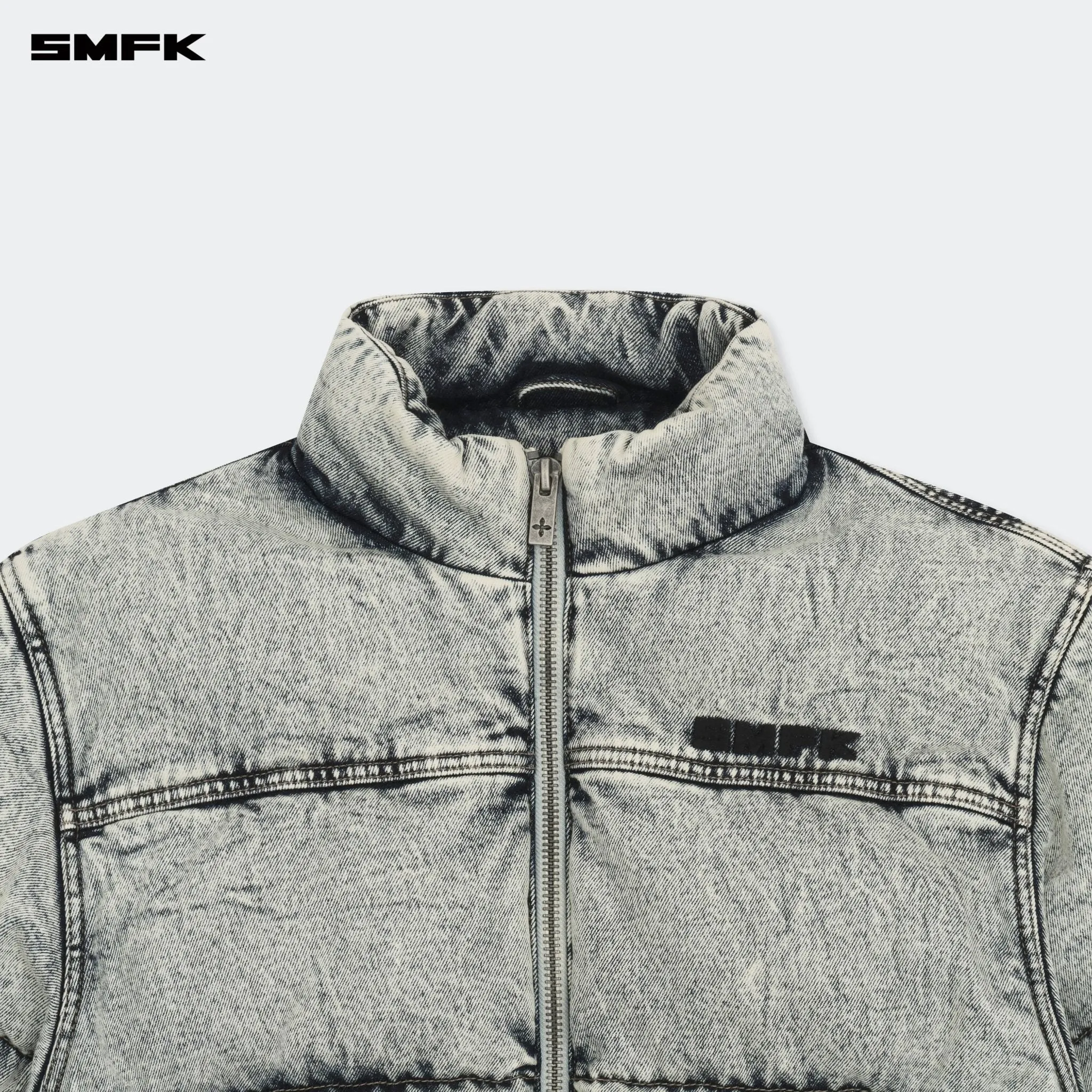 Compass Mustang Classic Denim Puffer Jacket In White