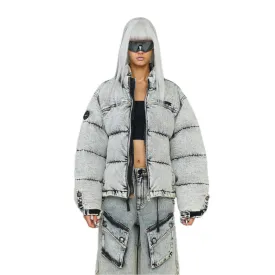 Compass Mustang Classic Denim Puffer Jacket In White