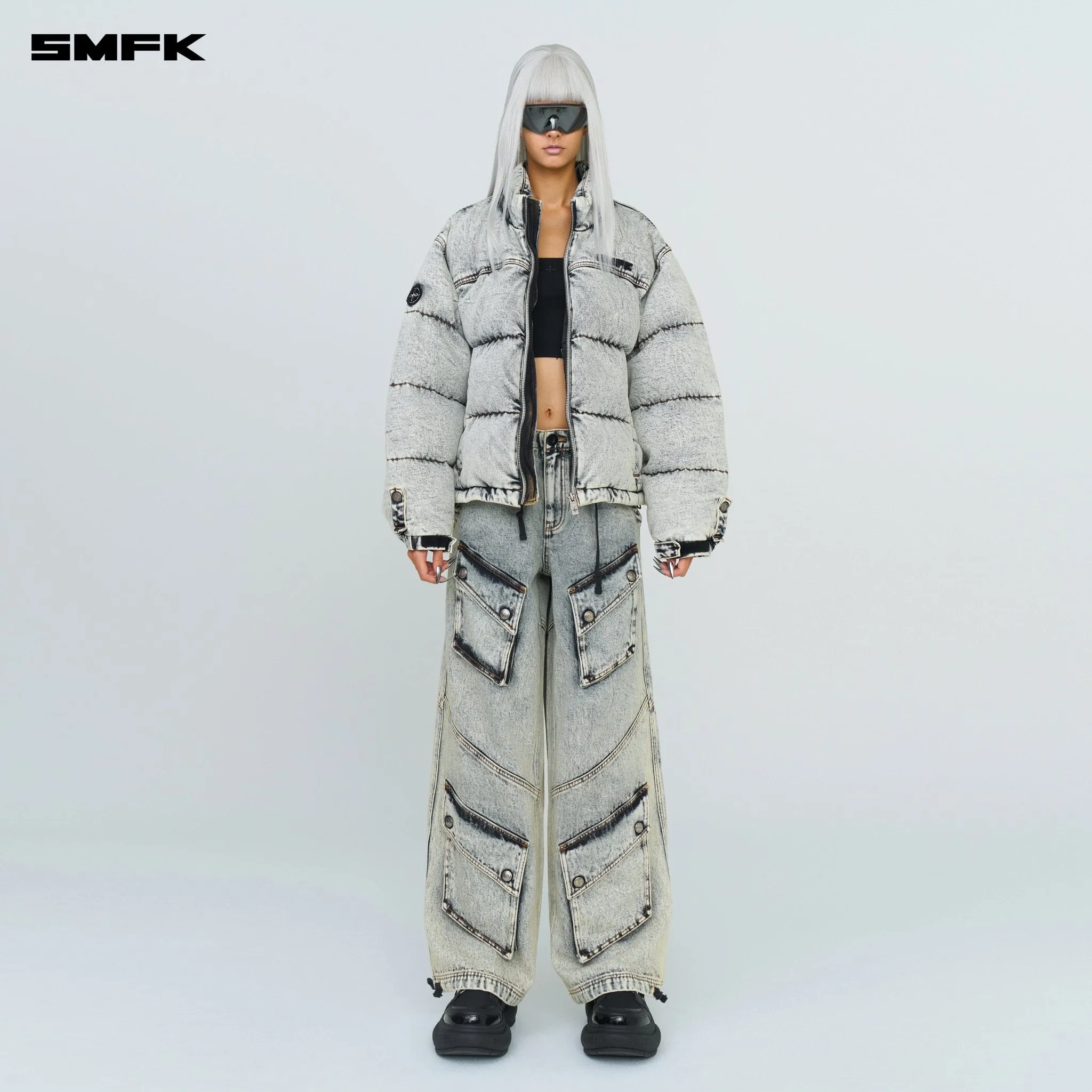 Compass Mustang Classic Denim Puffer Jacket In White