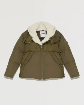Convertible down jacket in cotton and shearling