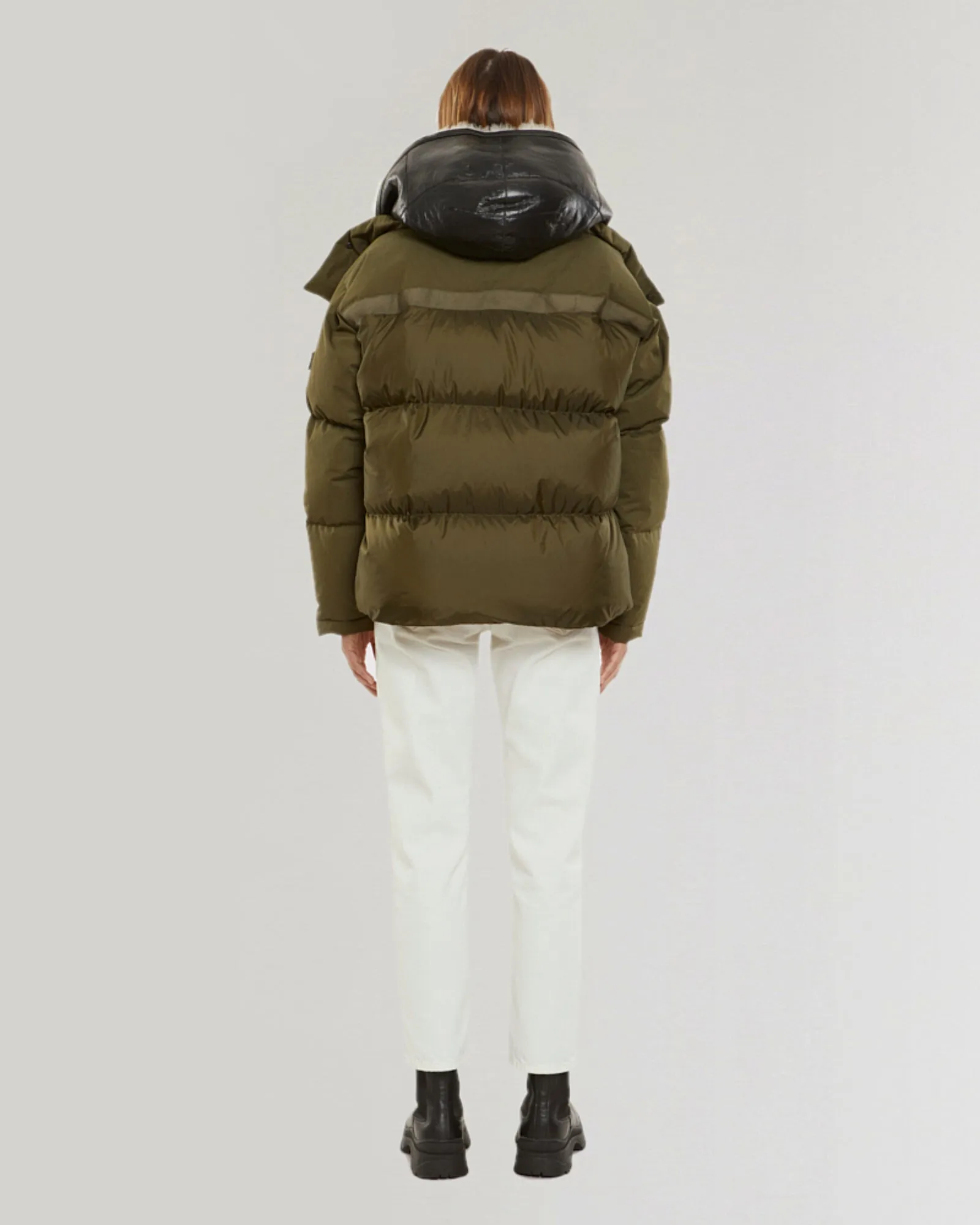 Convertible down jacket in cotton and shearling