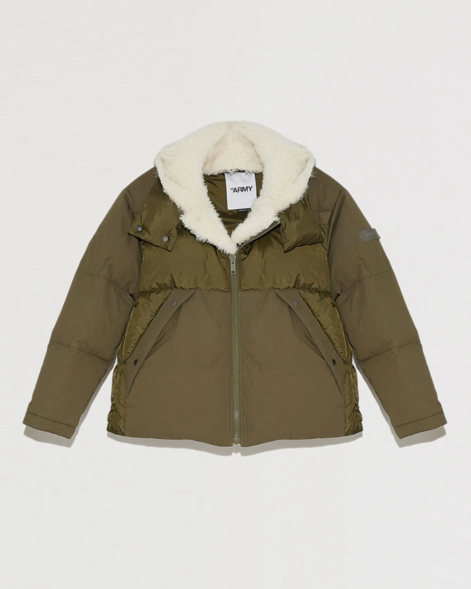 Convertible down jacket in cotton and shearling