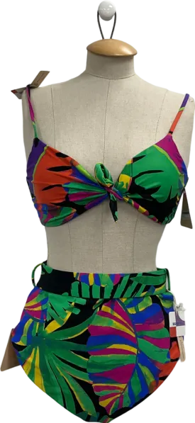 Dancing Leopard Multicoloured Halo Montego Bikini Top In Retro Tropic & Halo Juniper High Waisted  Brief In Retro Tropic UK 12