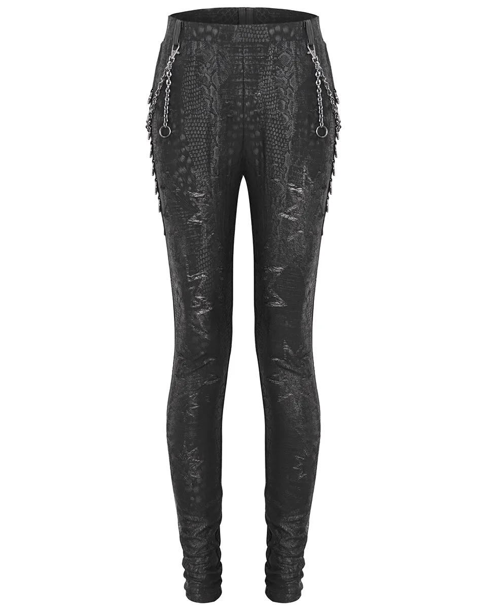 Devil Fashion Dark Punk Serpentine Chained Leggings