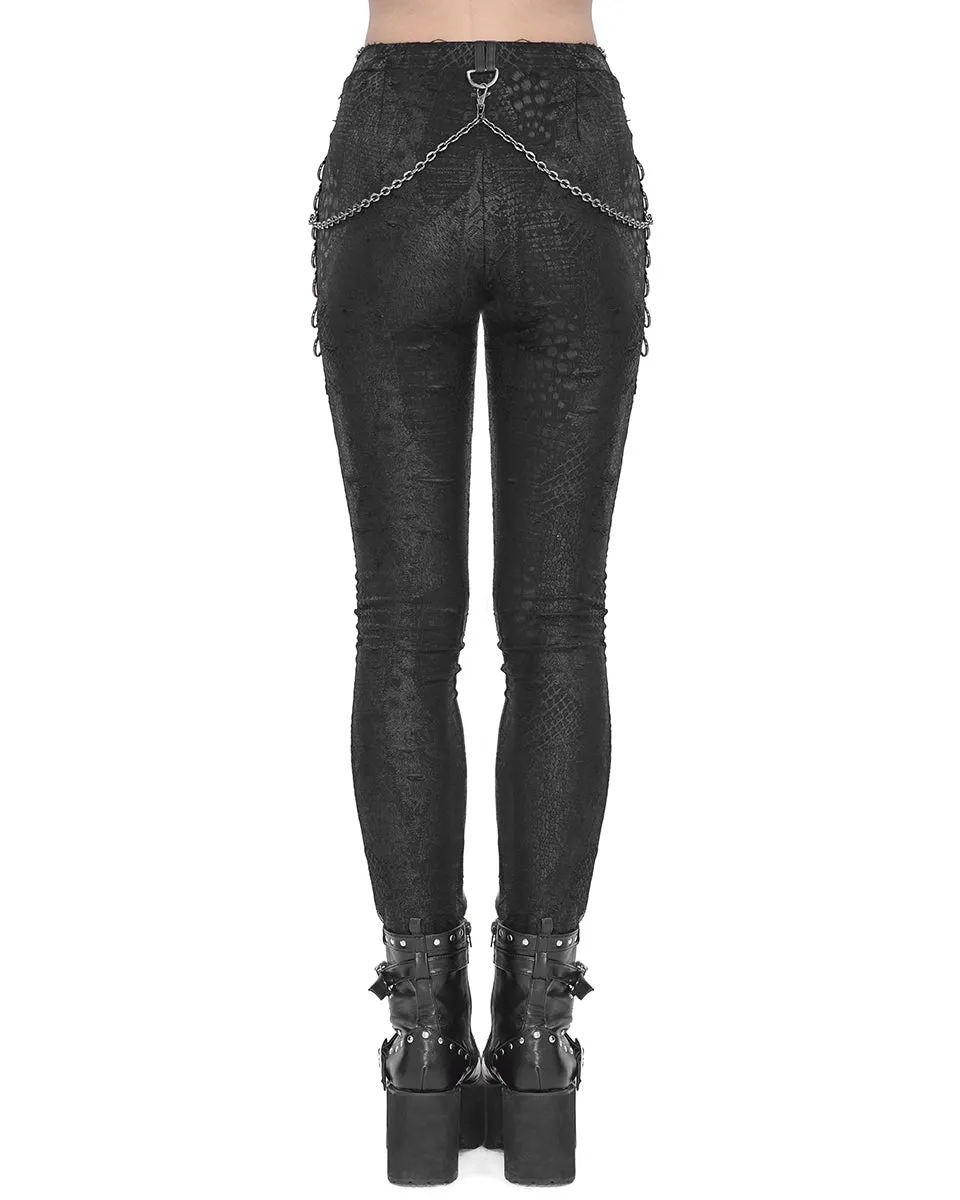 Devil Fashion Dark Punk Serpentine Chained Leggings